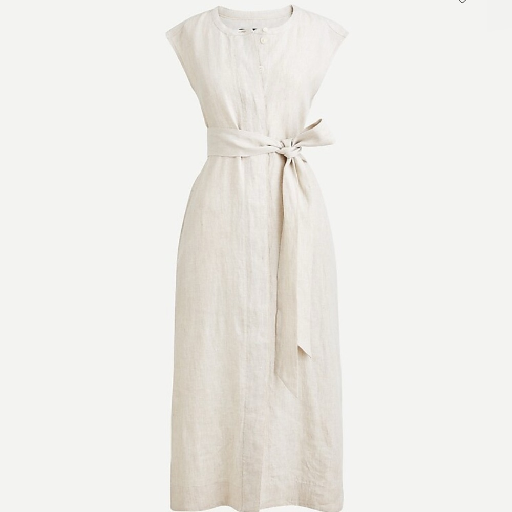 J Crew Linen Cap Sleeve Dress Beige S